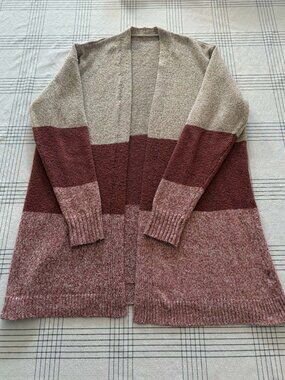 Staccato Stitch Fix Colorblock Open Front Cardigan Sweater Pink Mauve Tan Size L